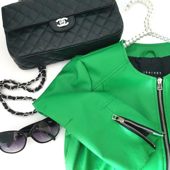 Joyce Leslie Jackets & Blazers - JOYCE LESLIE Green Vegan Leather Crop MOTO JACKET